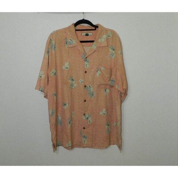Tommy Bahama Other - Tommy Bahama Shirt Men Hawaiian Orange Silk Dominoes Graphic Novelty‎ Size XL